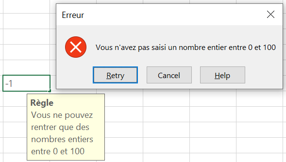 Exemple de personnalisation du message d'erreur dans Excel qui est une des astuces Excel